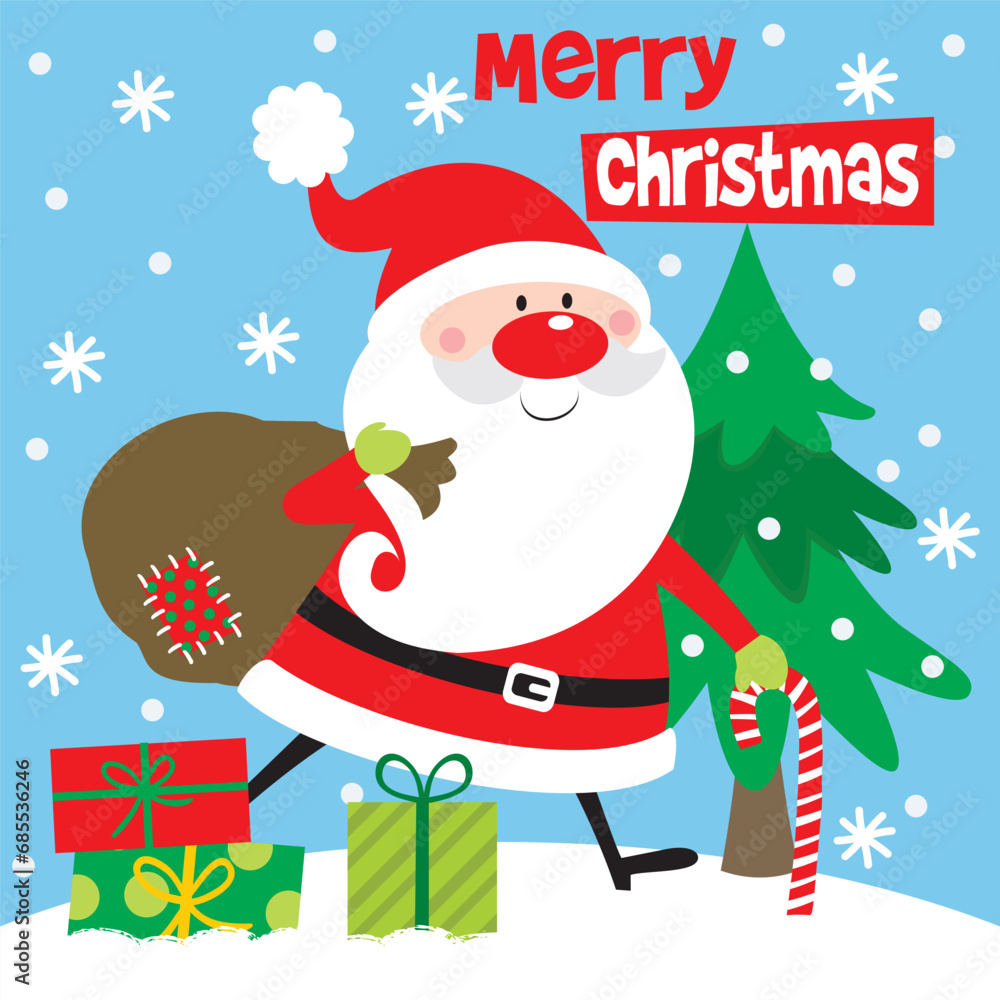 Cute Santa Claus with Candy Cane and Christmas Tree Cute Santa Claus with Candy Cane and Christmas Tree