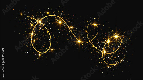 Gold glittering confetti wave and stardust photo