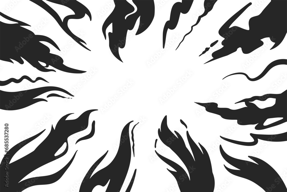 Background of radial lines for comic books in hand-drawn style. Manga speed frame, superhero action, explosion background. Black and white vector illustration. Background of radial lines for comic books in hand-drawn style. Manga speed frame, superhero action, explosion background. Black and white vector illustration.