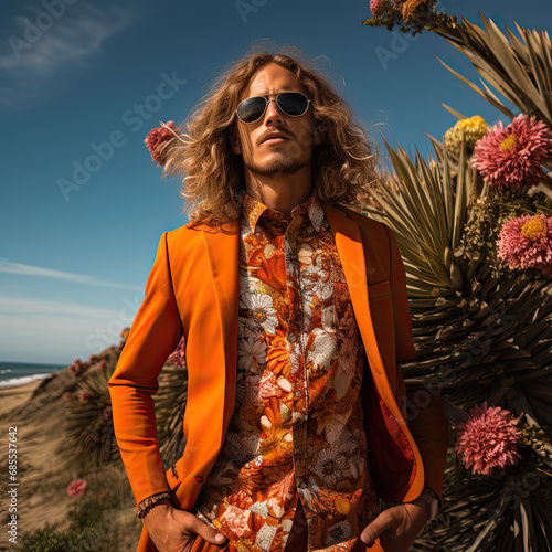 Male surf style fashion model photo shoot