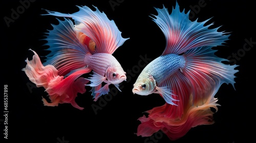 A pair of Betta fish locked in a colorful and mesmerizing © Zia
