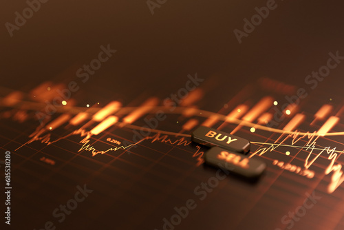 Foto Buy sell gold stock market investment business money finance exchange trade graph chart on 3d financial forex currency growth concept background of profit banking strategy price crypto rate diagram
