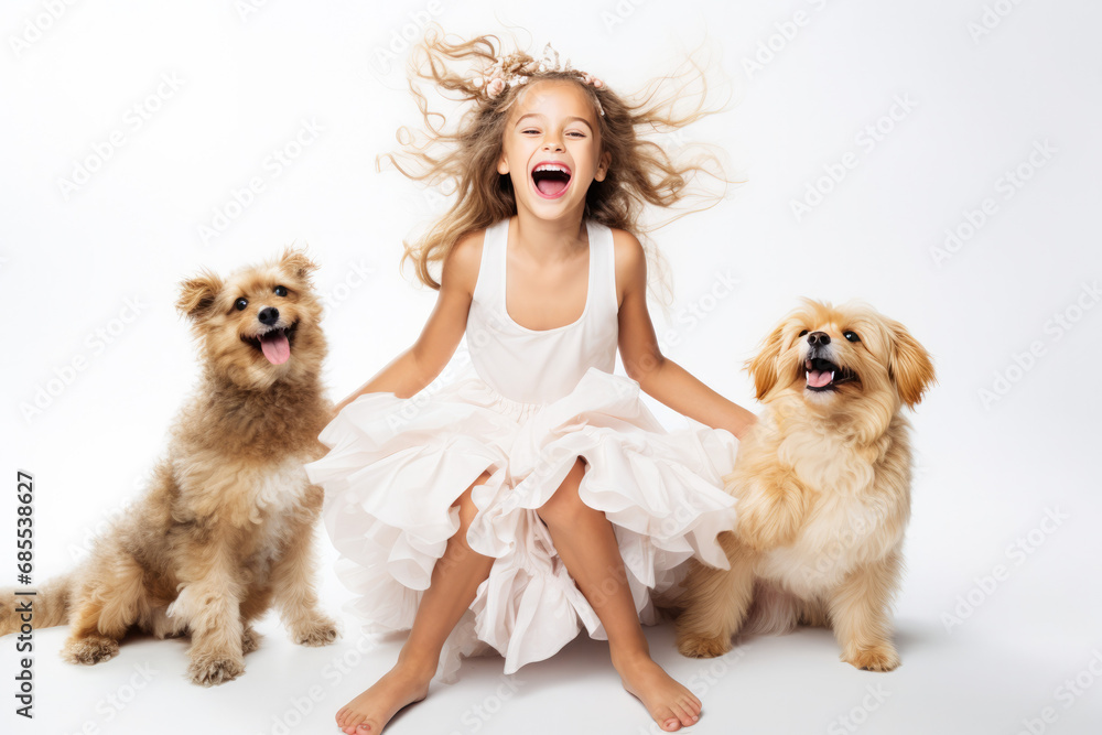 cheerful and funny happy girl are playing with dogs cheerful and funny happy girl are playing with dogs