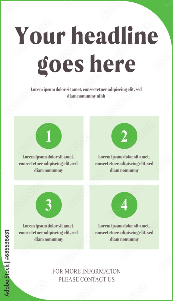 Minimal content layout page with 4 pointers green vertical graphic Minimal content layout page with 4 pointers green vertical graphic