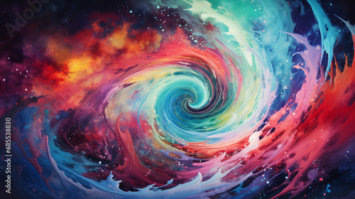 abstract background of swirling galaxies, painting vibrant cosmic hues across the canvas, fisheye lens, immersive depth of the cosmic scene - Generative AI