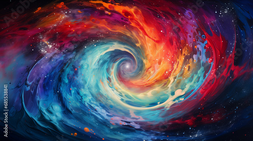 abstract background of swirling galaxies, painting vibrant cosmic hues across the canvas, fisheye lens, immersive depth of the cosmic scene - Generative AI