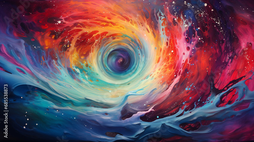 abstract background of swirling galaxies, painting vibrant cosmic hues across the canvas, fisheye lens, immersive depth of the cosmic scene - Generative AI