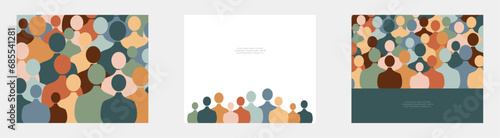Set of card with people standing side by side together.