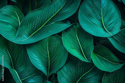 Close-up detail macro texture bright blue green leave tropical forest plant 