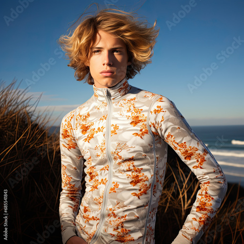 Male surf style fashion model photo shoot