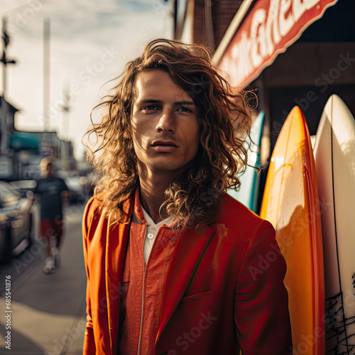 Male surf style fashion model photo shoot