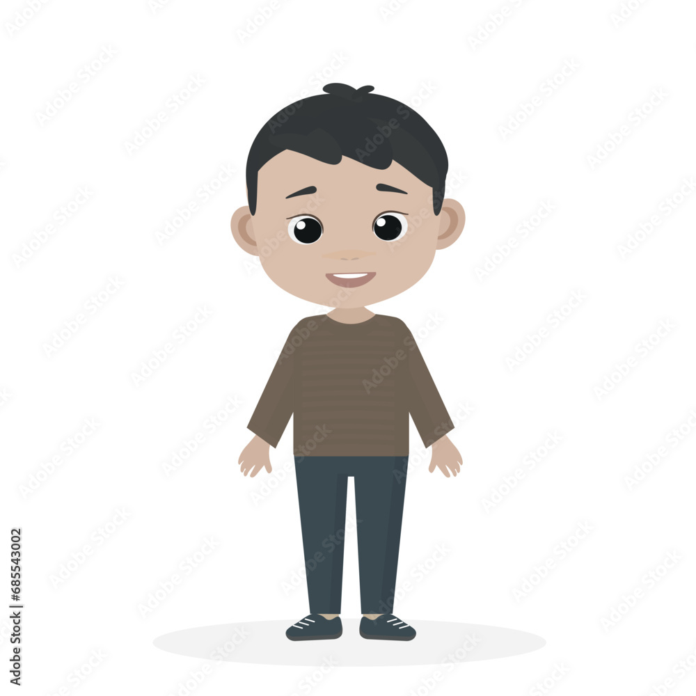 Character boy. Flat vector illustration. A happy boy at full height is smiling. Optimistic child, cartoon style. Character boy. Flat vector illustration. A happy boy at full height is smiling. Optimistic child, cartoon style.