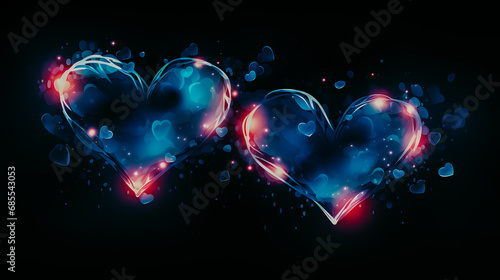 Deux cœurs amoureux dans le ciel de la nuit photo
