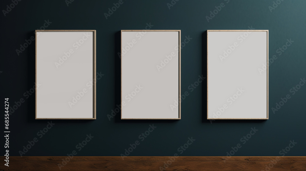 Generative AI, set of three posters mock up, blank minimalistic background, artwork template