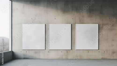 Generative AI, set of three posters mock up, blank minimalistic background, artwork template