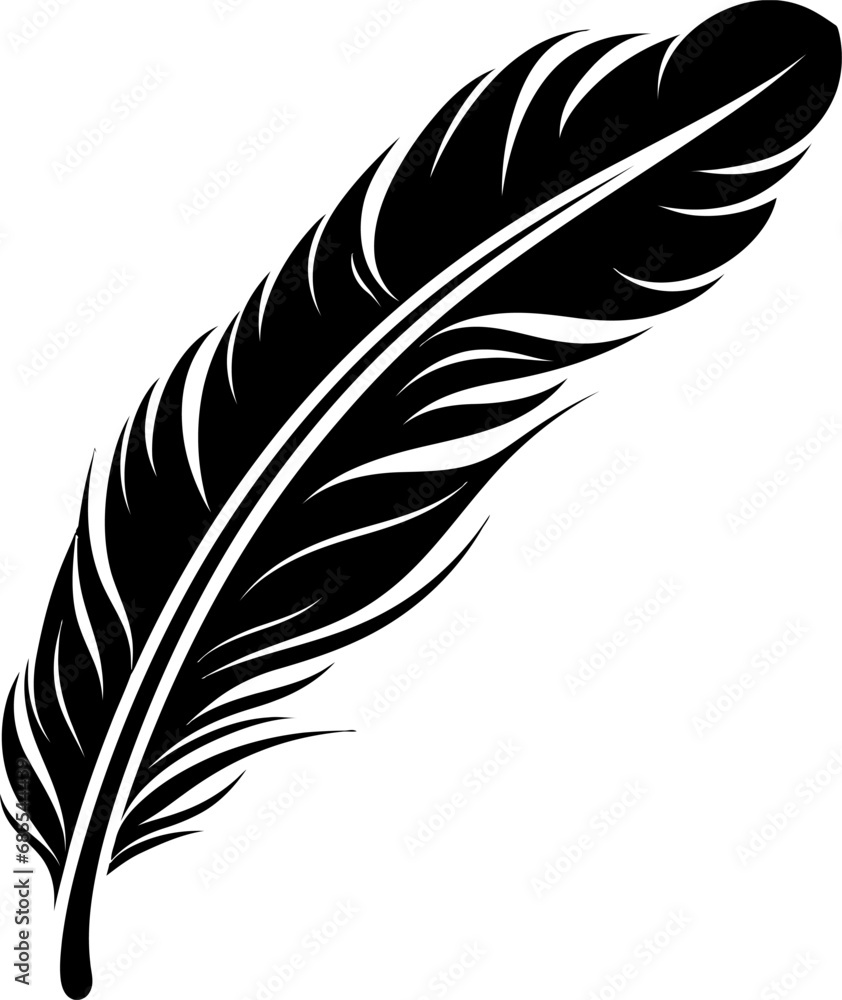 Fototapeta premium Feather silhouette icon in black color. Vector template.