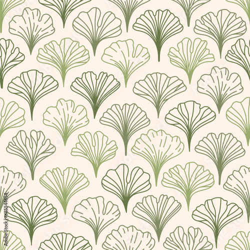 Botanical seamless pattern with hand drawn leaves ginkgo biloba. Natural design at soft and soothing abstract leaf, nature inspired..Print in calm colors