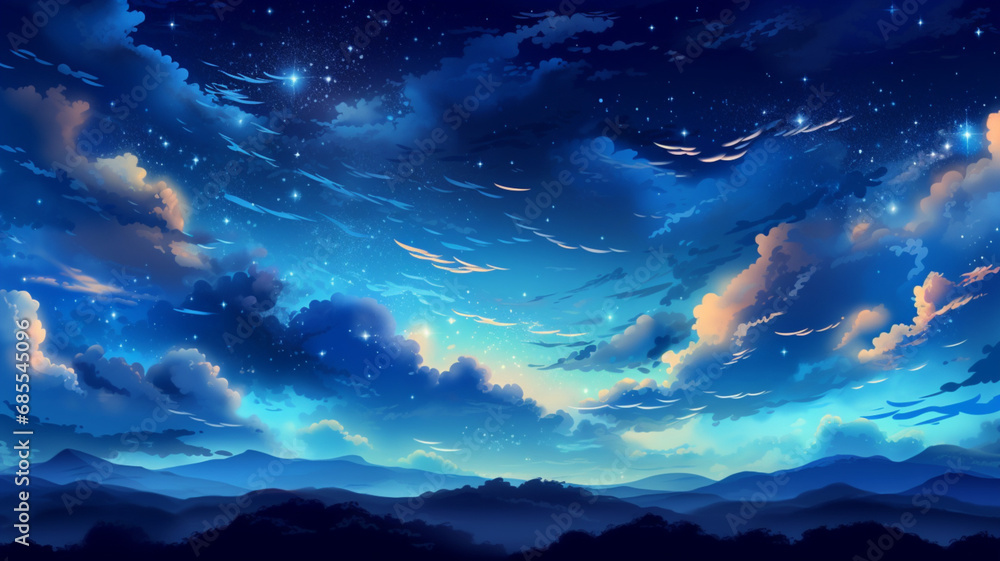 Whimsical cloudy night background.