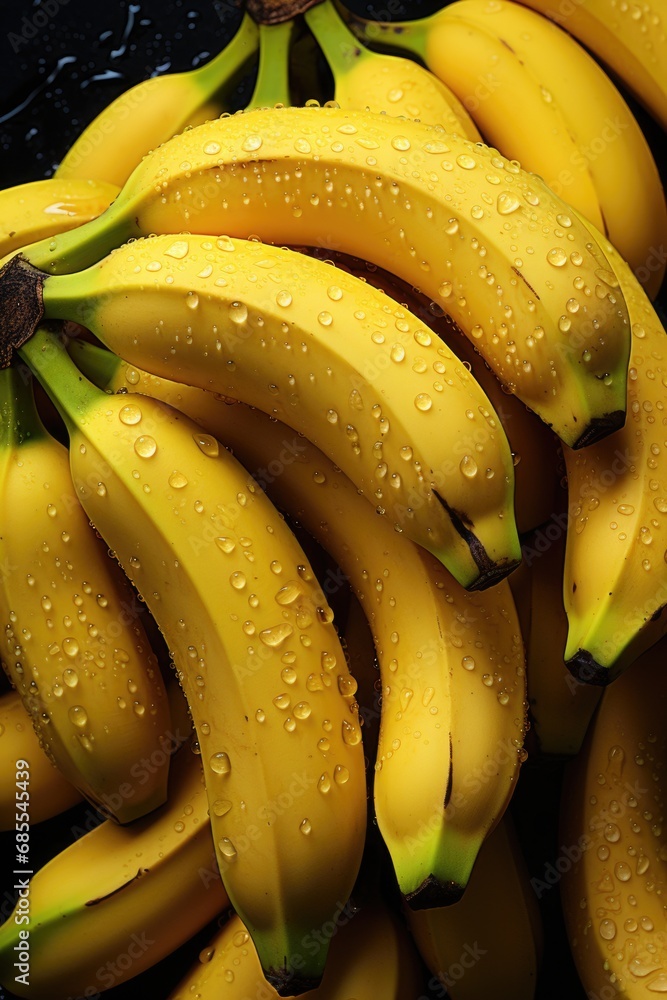 banana fruit with water splash on dark background. ai generated