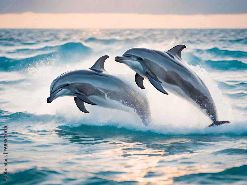 Dolphins jumping out of the water. Dolphins in the ocean. Dolphins jumping out of the water. Dolphins in the ocean.