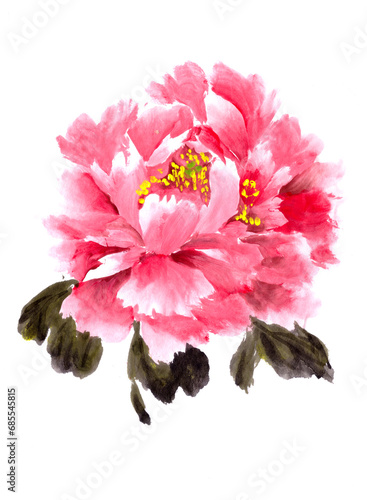 Wallpaper Mural peony, Chinese traditional brush painting on rice paper, pink, purple Torontodigital.ca