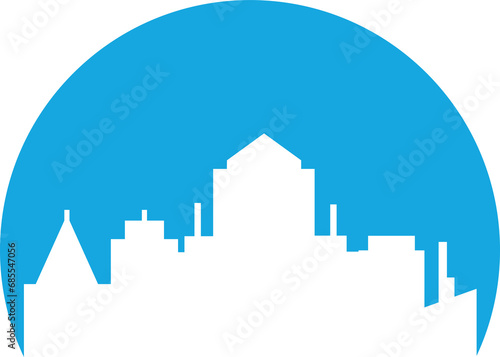 Silhouette City Skyscraper in Circle Illustration