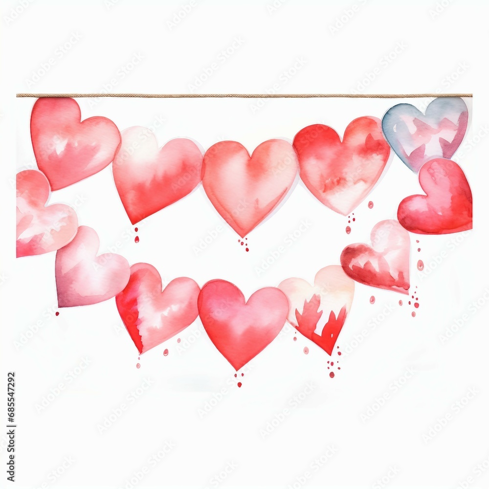 Watercolor Valentine's Day banner, white background. AI generate illustration