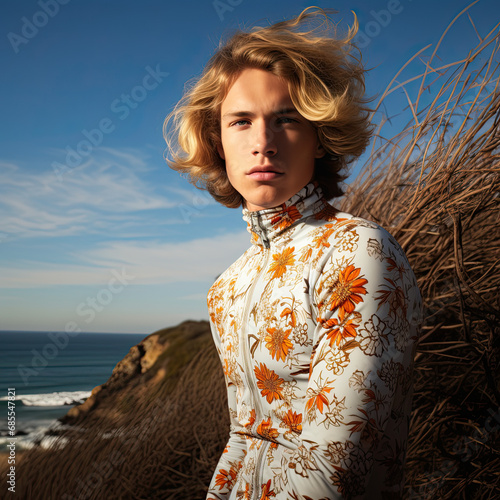 Male surf style fashion model photo shoot