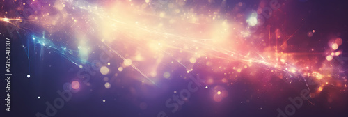 Abstract background illustration with particles and sparks and light leak, panoramic abstract backdrop