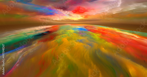 Abstract fantasy fractal landscape, colorful watercolor paint effect. Psychedelic background.