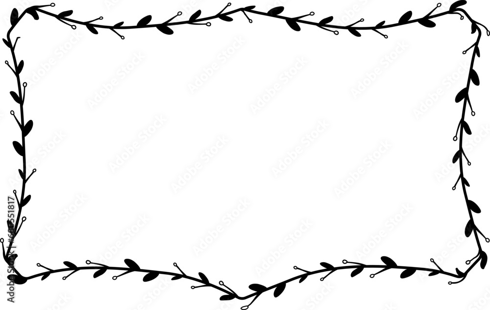 Obraz premium Horizontal Frame flower Wreath floral leaf borders square shape silhouette black decoration border Branch laurel wedding frames Botanical ornate Elements design badge decoration 