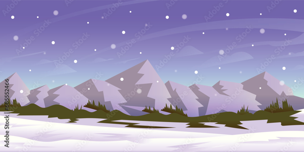 Obraz premium Winter Night Mountain Background Flat Style 