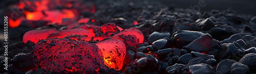 Hot Magmatic Lava Stones. Illustration On The Theme Of Textures And Backgrounds, Natural Phenomena And Textures. Generative AI 