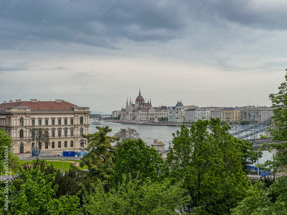 View with Hungarian Parliament Building from the Budapest Castle Hill in Budapest, Hungary