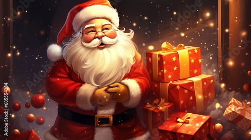 a person in a santa suit holding a gold cup and a gold ring. Ai ilustration. digital painting. Generative AI Artificial Intelligence Artwork