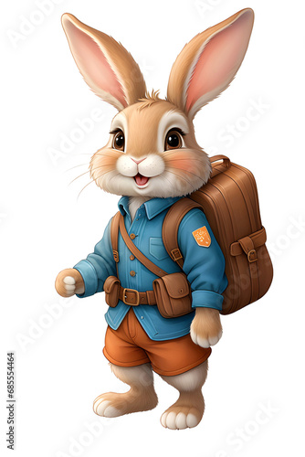 rabbit carrying backback isolated on transparent background
