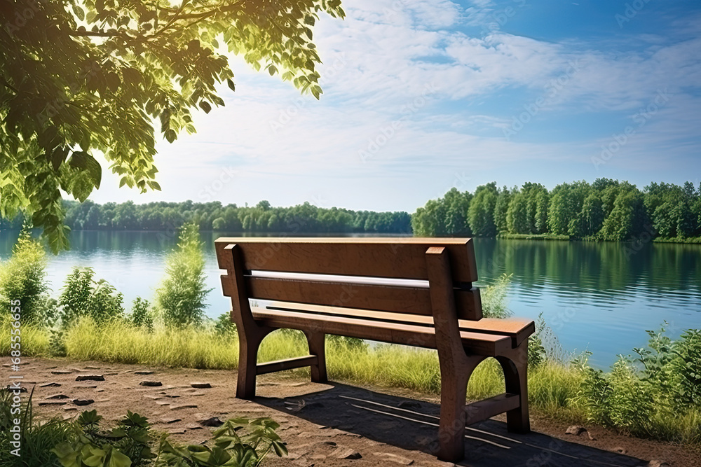 wooden bench near the lake wooden bench near the lake