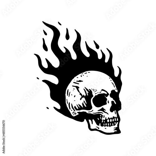 Hand Drawn Tattoo Illustration of a Skull Engulfed in Flames