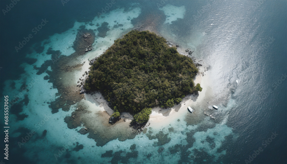 Panoramic view of an island from above - obrazy, fototapety, plakaty 