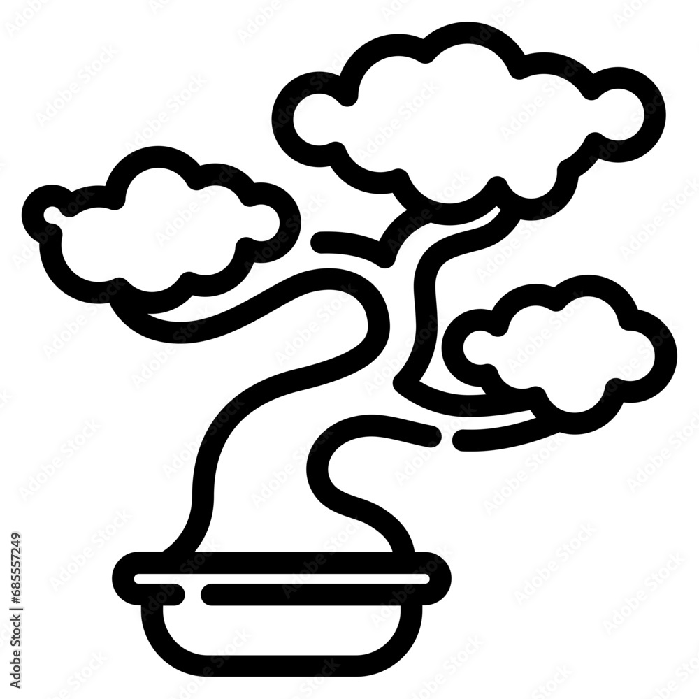 Bonsai tree icon. Outline design. For presentation, graphic design, mobile application.