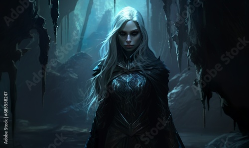 dark elf shadow priestess in cavern 
