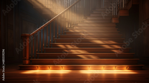 Empty staircase with shining light