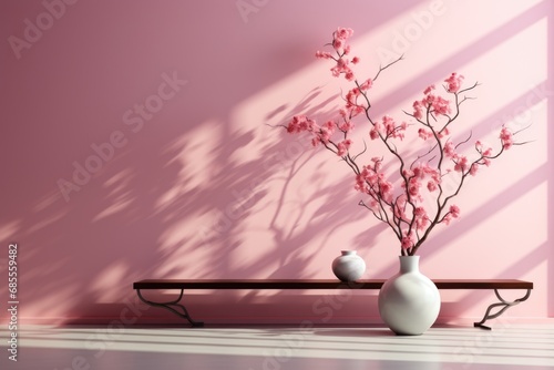 interior of living room with pink wall and plants. ai generated