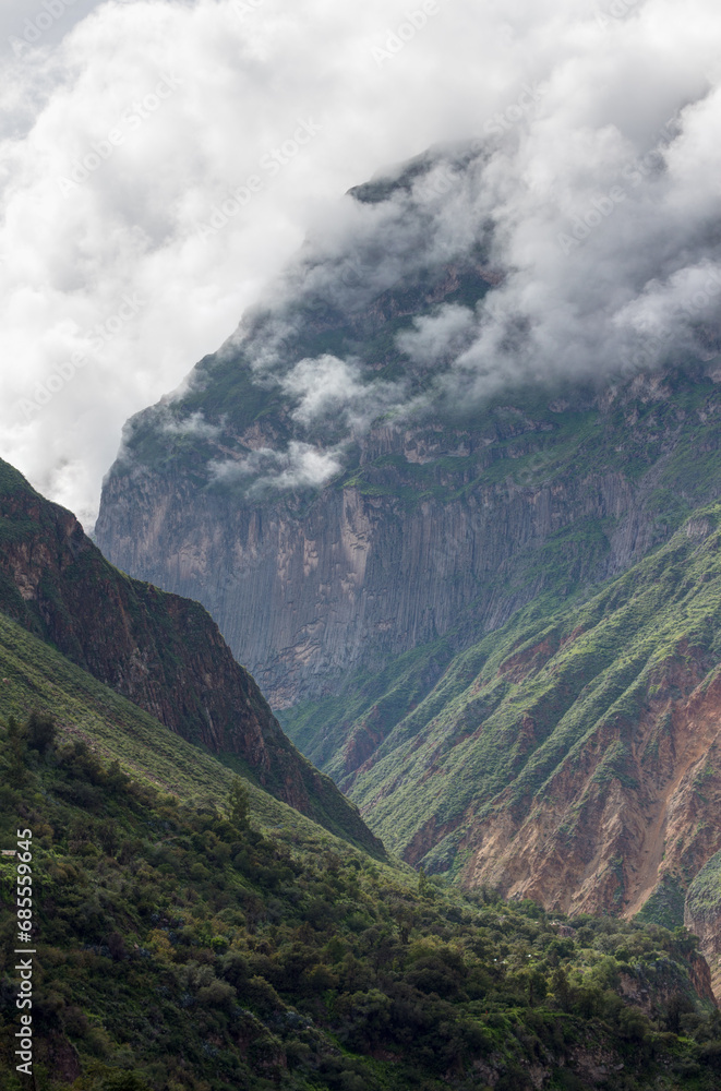 Spectacular and amazing beautiful panorama of the Andes Mountains in the Colca Canyon, Peru. White clouds. HDR. Spectacular and amazing beautiful panorama of the Andes Mountains in the Colca Canyon, Peru. White clouds. HDR.