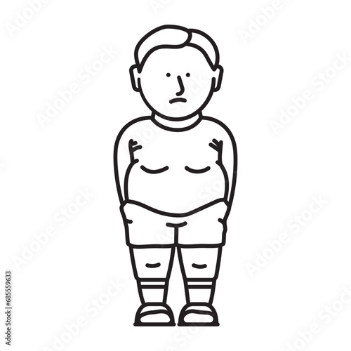 Sad obese boy vector line icon for World Obesity Day on March 4