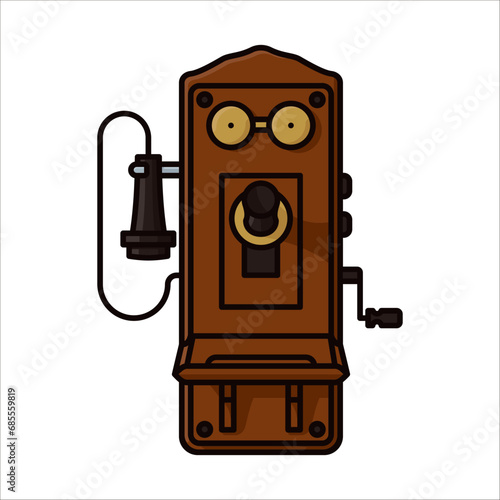 Vintage landline telephone isolated vector illustration for Alexander Graham Bell Day on March 7