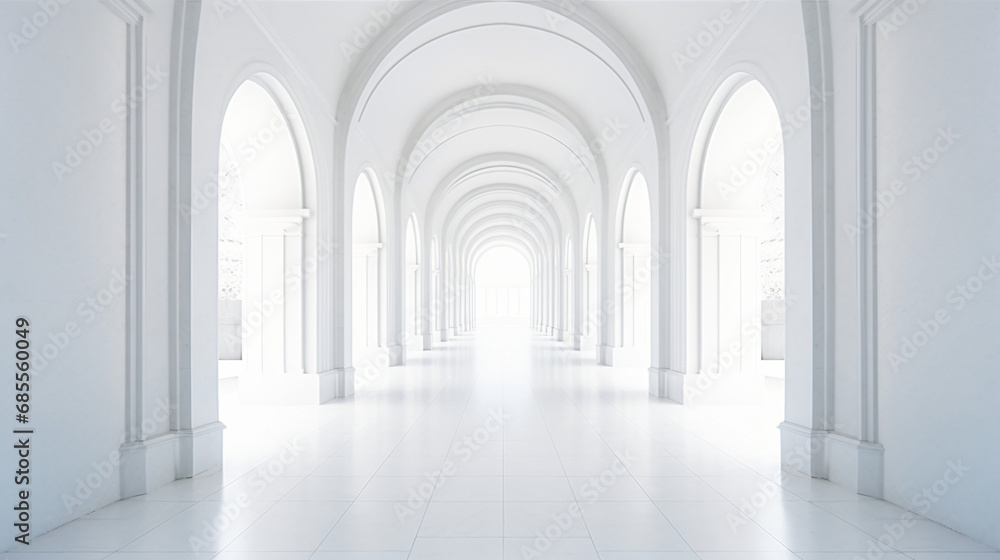 Empty white corridor or walkway hall space interior