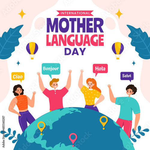 Mother Language Day Social Media Illustration Flat Cartoon Hand Drawn Templates Background