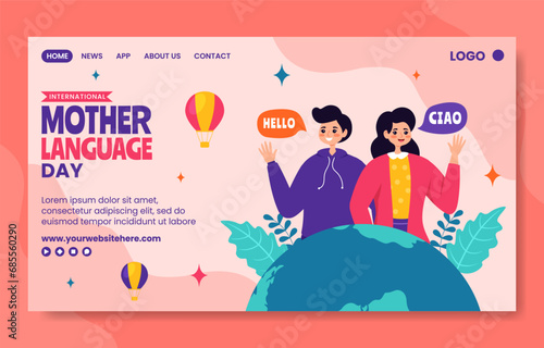Mother Language Day Social Media Landing Page Cartoon Hand Drawn Templates Background Illustration