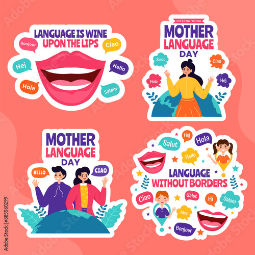 Mother Language Day Label Flat Cartoon Hand Drawn Templates Background Illustration